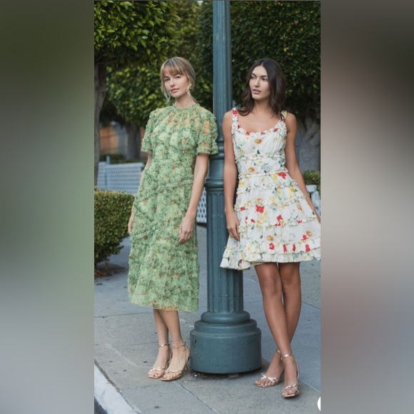 Mac Duggal Women's Floral Flutter Sleeve Mesh Print Dress in Sage Green #8010 - Picture 5 of 14